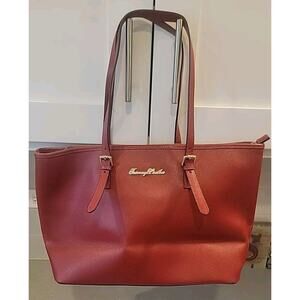 Firenze Tuscany Leather Red Tote/shoulder Bag -Zipper Closure-Charms 18"×11"x6"